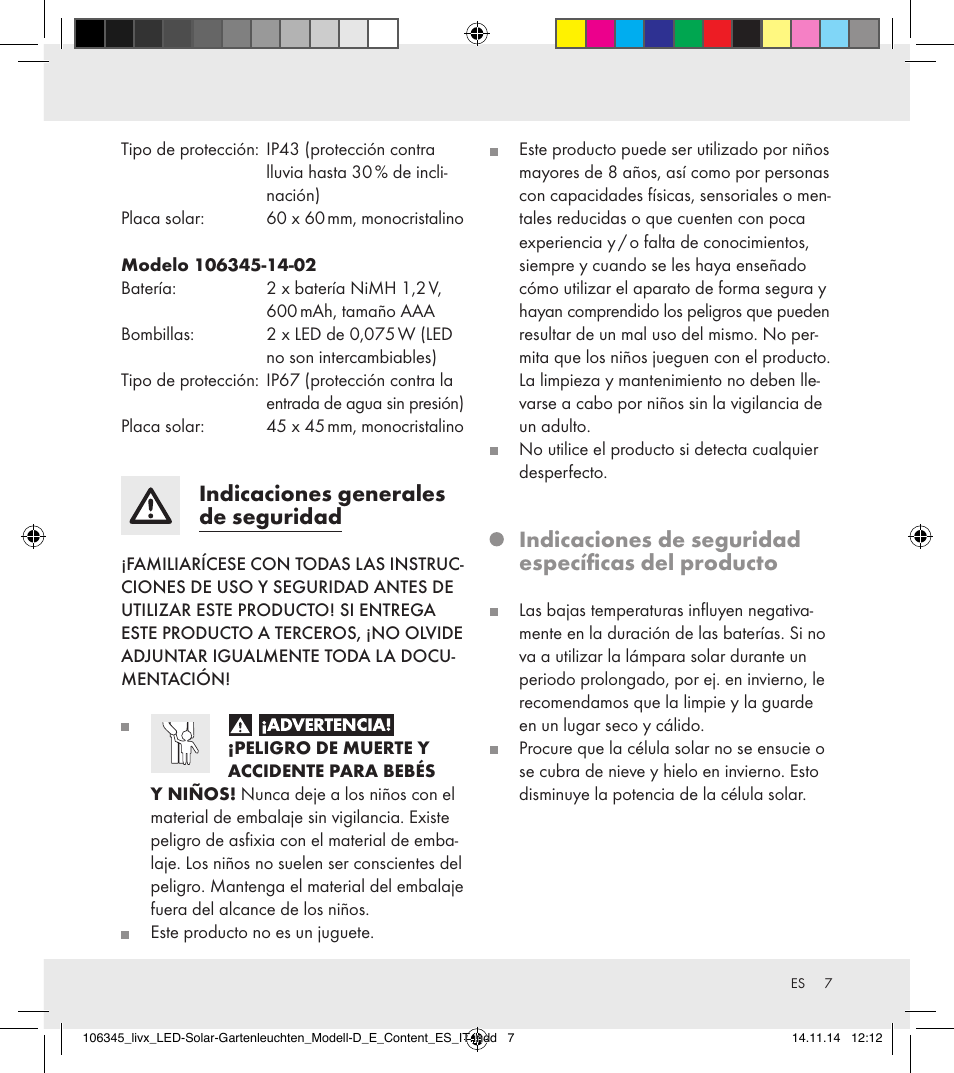 Indicaciones generales de seguridad, Indicaciones de seguridad específicas del producto | Livarno 106345-14-01/106345-14-02 User Manual | Page 7 / 37