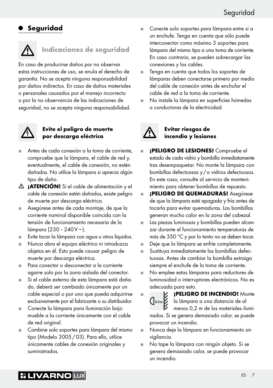 Seguridad, Seguridad indicaciones de seguridad | Livarno 3005/03 User Manual | Page 7 / 45