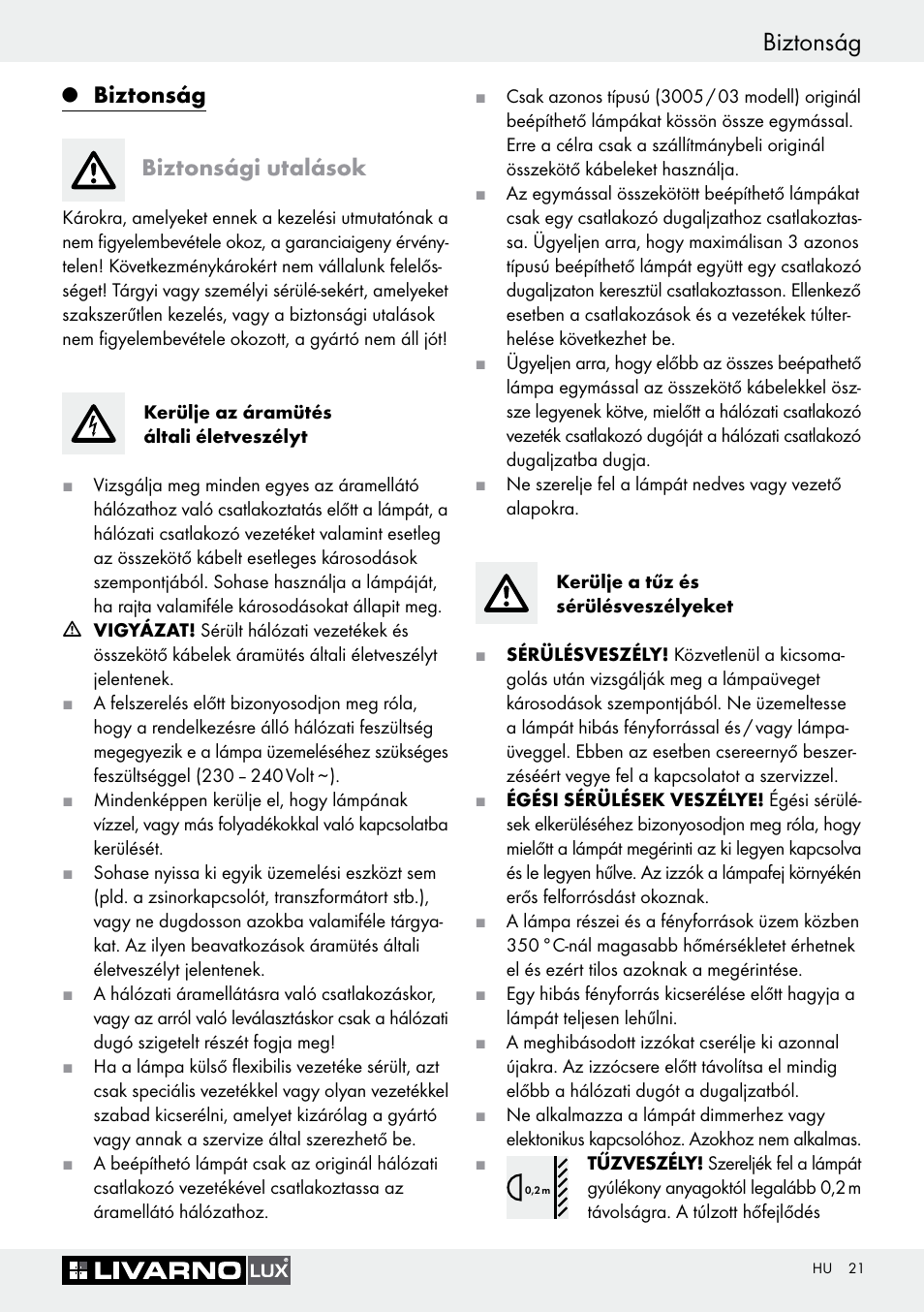 Biztonság, Biztonság biztonsági utalások | Livarno 3005/03 User Manual | Page 21 / 55