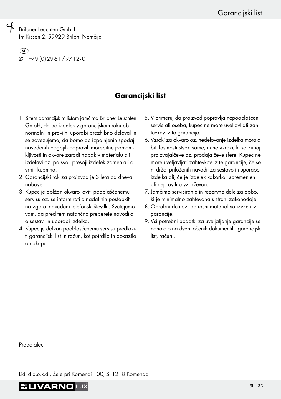 Garancijski list | Livarno 3005/03 User Manual | Page 33 / 55