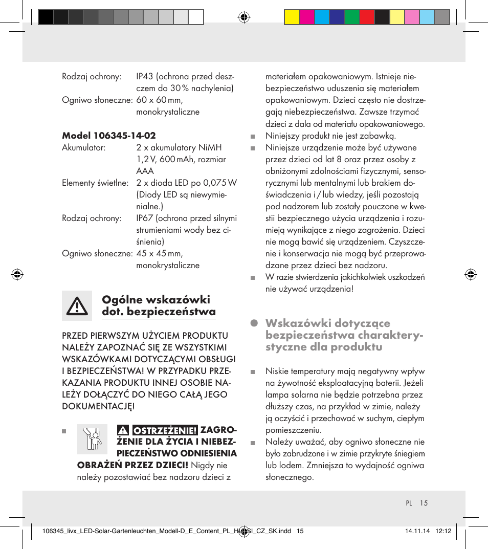 Ogólne wskazówki dot. bezpieczeństwa | Livarno 106345-14-01/106345-14-02 User Manual | Page 15 / 60