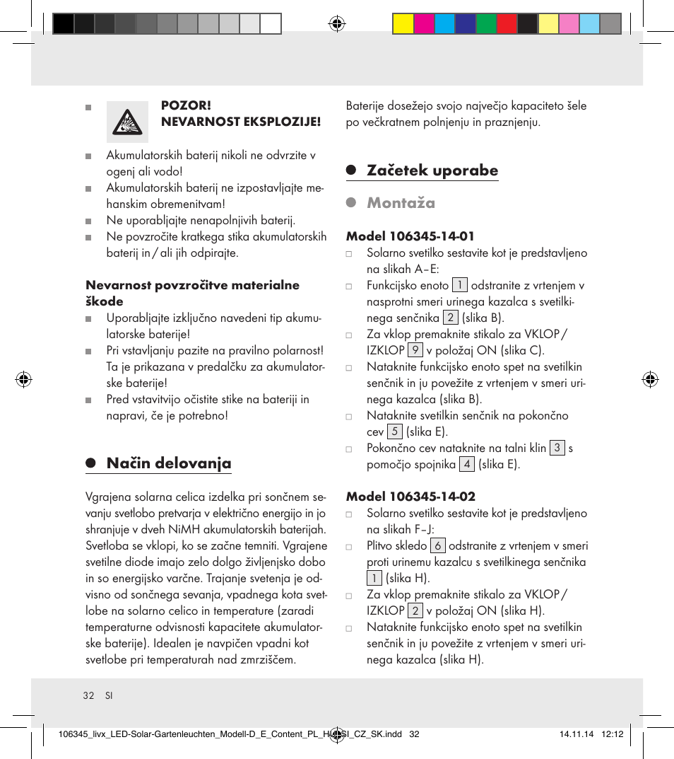 Način delovanja, Začetek uporabe, Montaža | Livarno 106345-14-01/106345-14-02 User Manual | Page 32 / 60