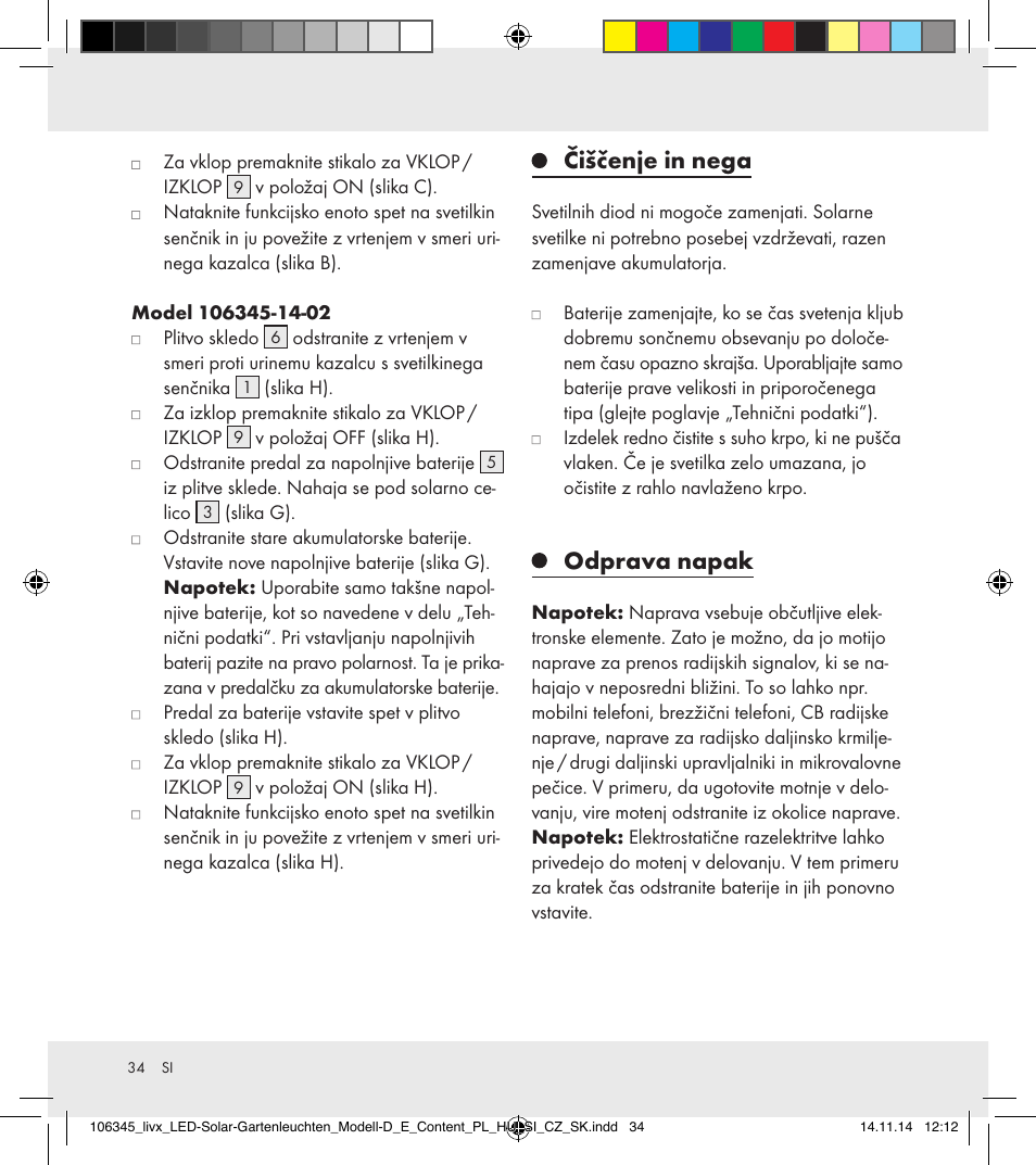 Čiščenje in nega, Odprava napak | Livarno 106345-14-01/106345-14-02 User Manual | Page 34 / 60