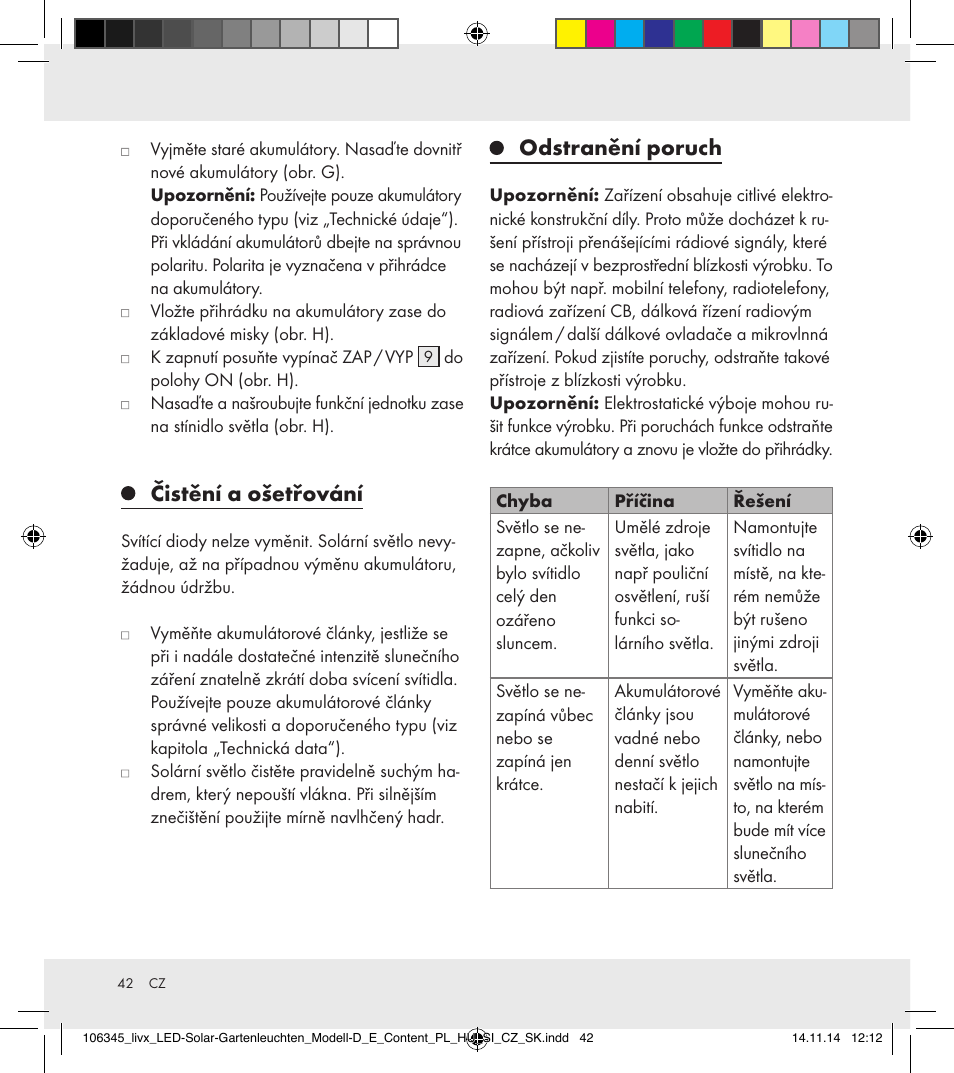 Čistění a ošetřování, Odstranění poruch | Livarno 106345-14-01/106345-14-02 User Manual | Page 42 / 60