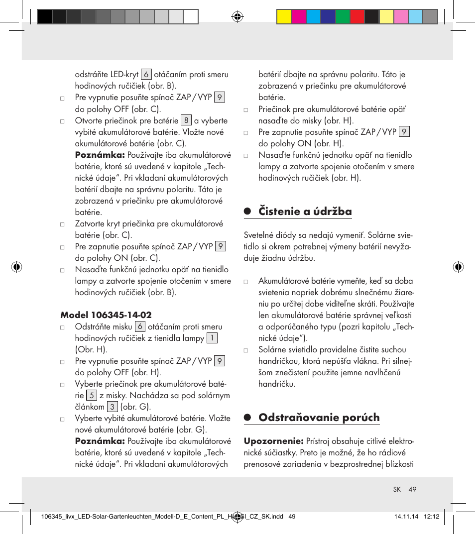 Čistenie a údržba, Odstraňovanie porúch | Livarno 106345-14-01/106345-14-02 User Manual | Page 49 / 60