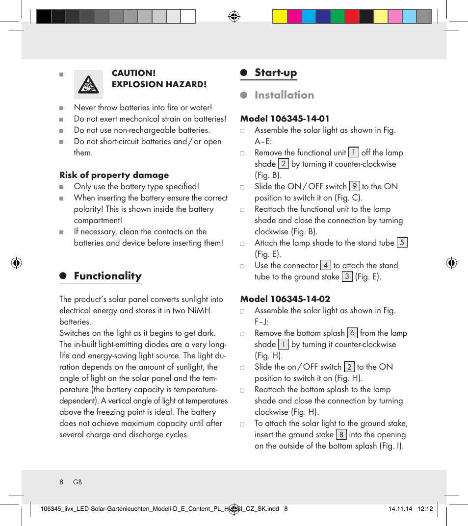 Functionality, Start-up, Installation | Livarno 106345-14-01/106345-14-02 User Manual | Page 8 / 60