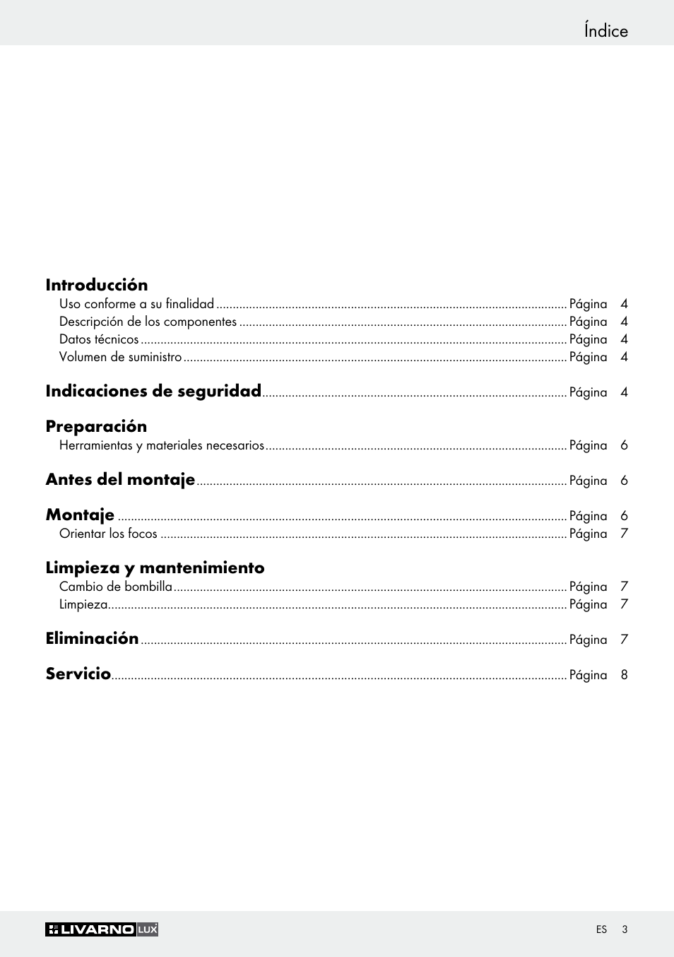 Índice | Livarno Z30759 User Manual | Page 3 / 33