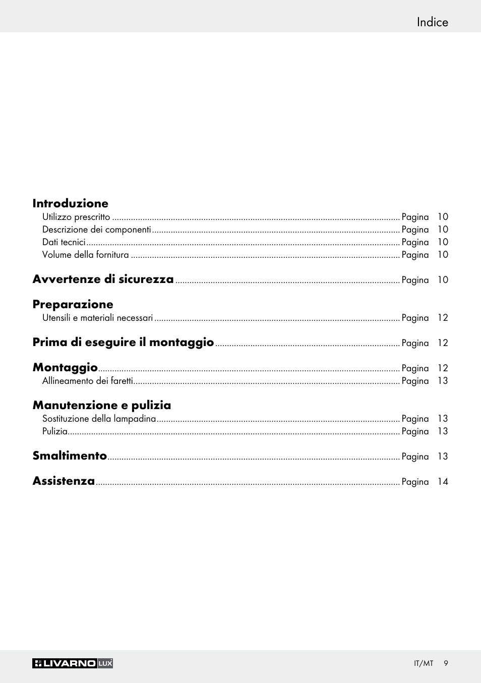 Indice | Livarno Z30759 User Manual | Page 9 / 33