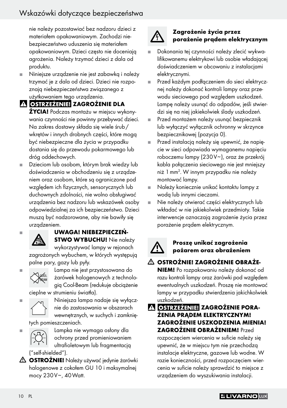 Wskazówki dotyczące bezpieczeństwa | Livarno Z30759 User Manual | Page 10 / 44