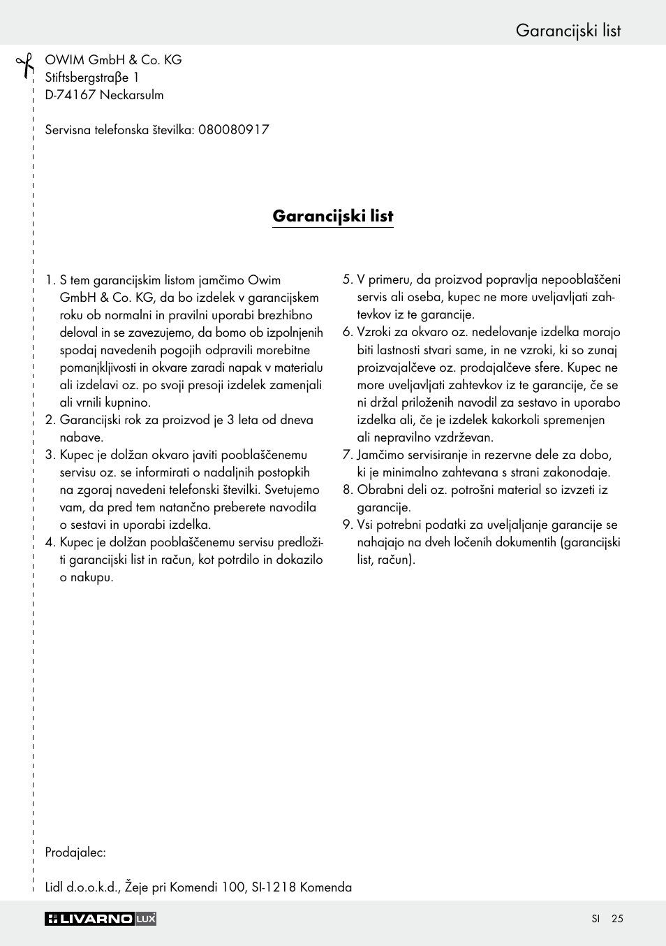 Garancijski list | Livarno Z30759 User Manual | Page 25 / 44