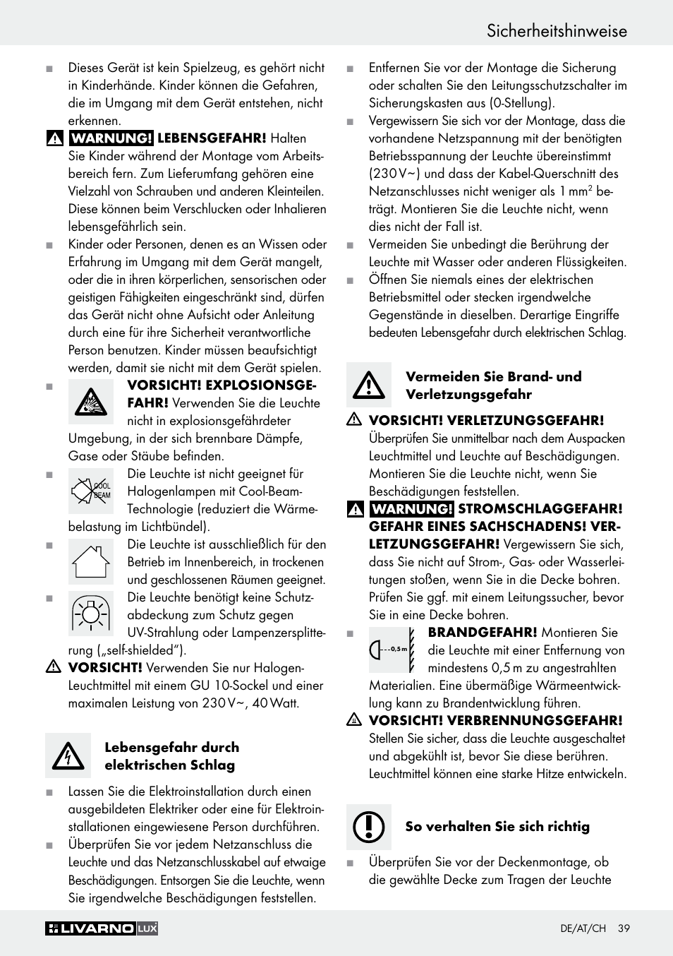 Sicherheitshinweise | Livarno Z30759 User Manual | Page 39 / 44