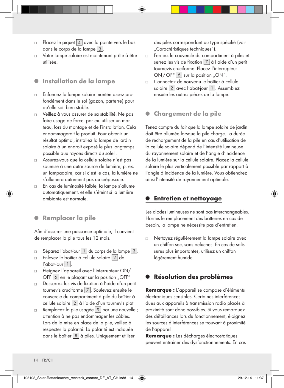 Installation de la lampe, Remplacer la pile, Chargement de la pile | Entretien et nettoyage, Résolution des problèmes | Livarno 10270A/ JL-T008 User Manual | Page 14 / 29