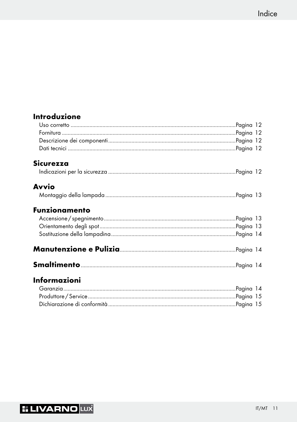 Indice | Livarno 7594-010L User Manual | Page 11 / 33
