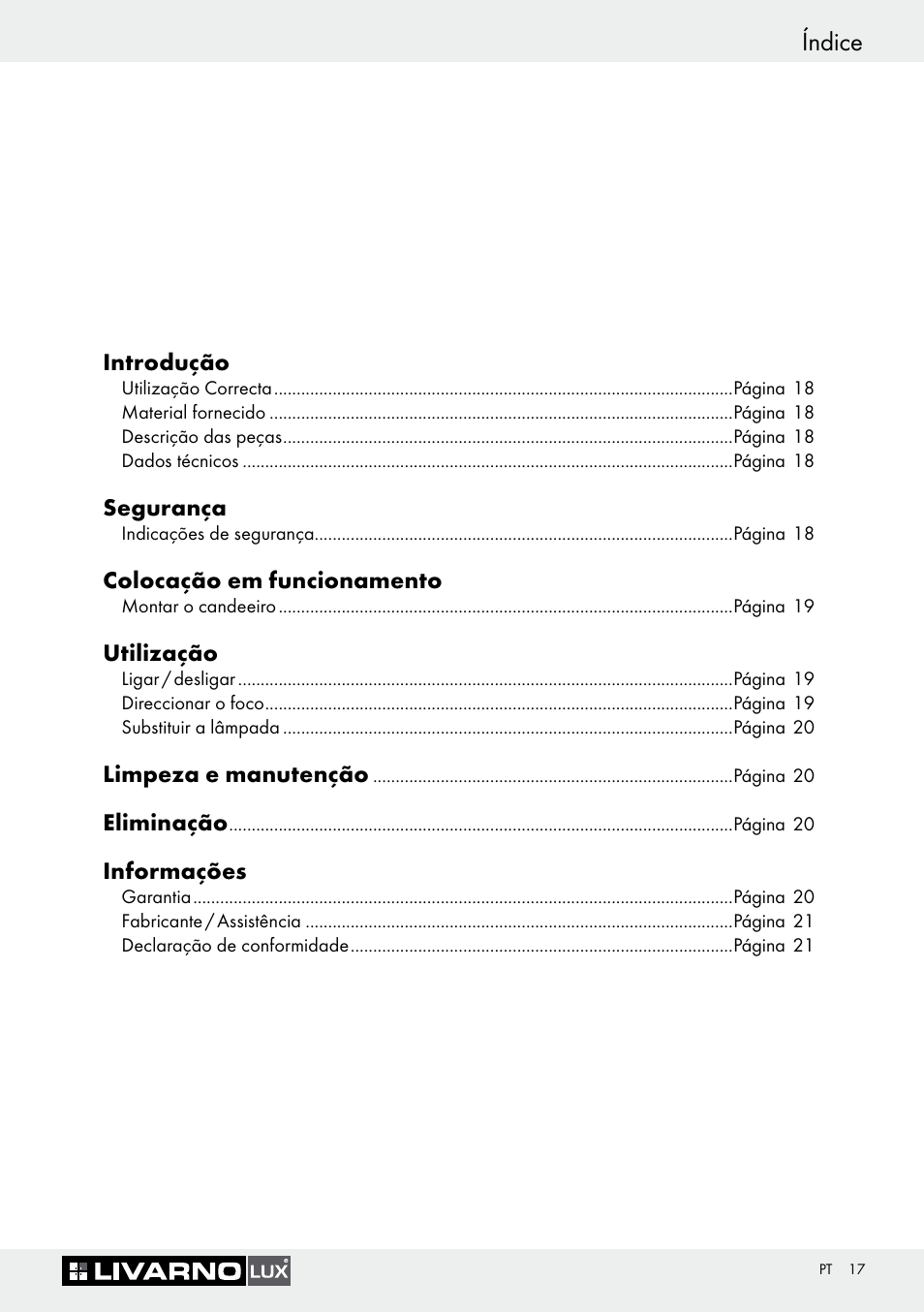 Índice | Livarno 7594-010L User Manual | Page 17 / 33