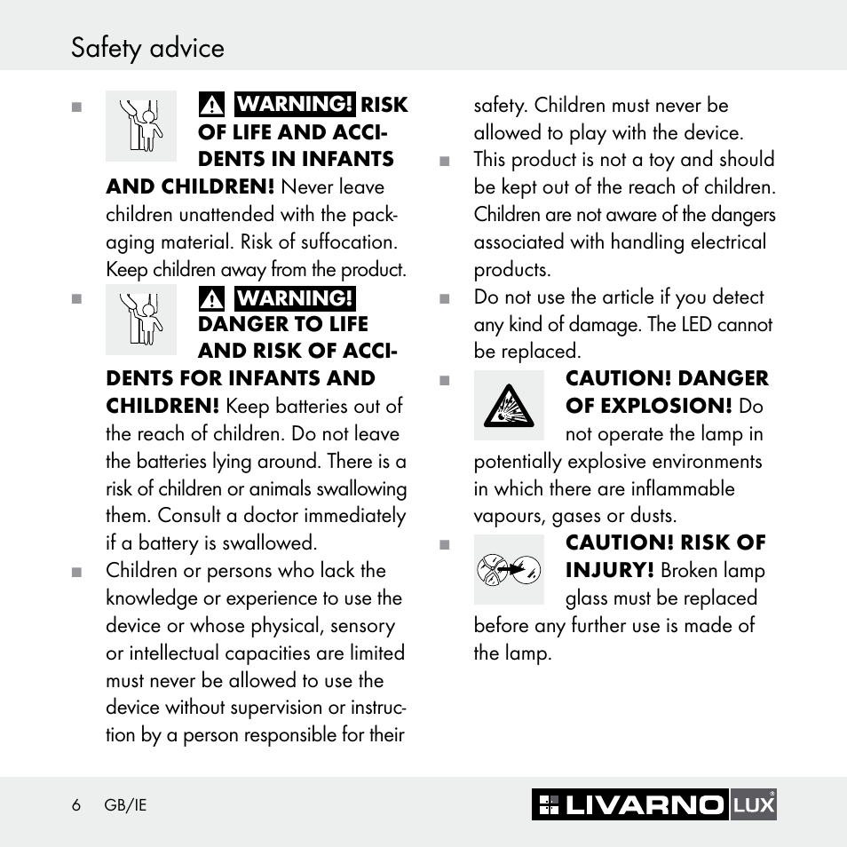 Safety advice | Livarno Z30697 User Manual | Page 6 / 25