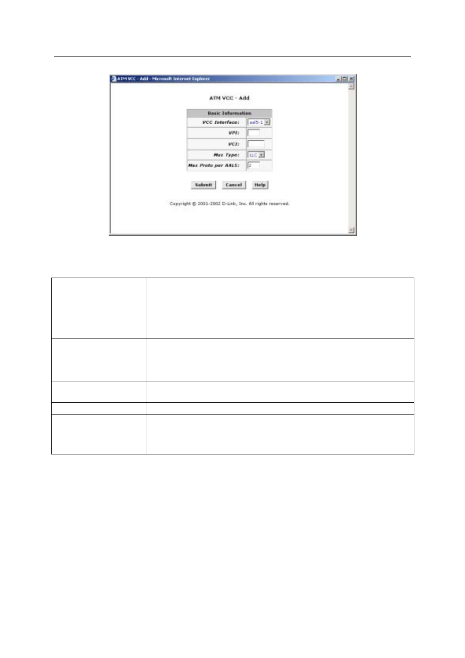 Figure 11. atm vcc – add (or modify) parameters | D-Link DSL-500G User Manual | Page 32 / 66