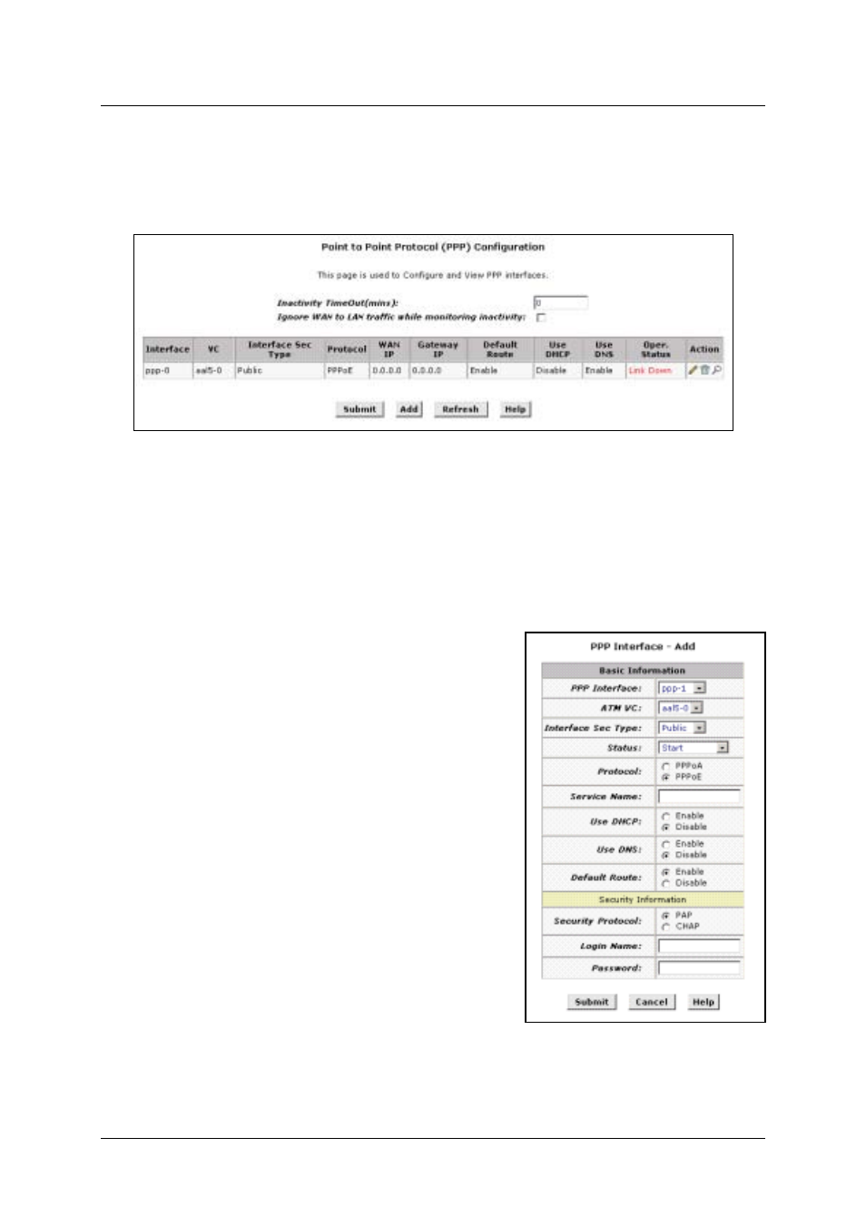 Ppp configuration, Figure 12. ppp configuration, Figure 13. ppp interface - add | D-Link DSL-500G User Manual | Page 33 / 66