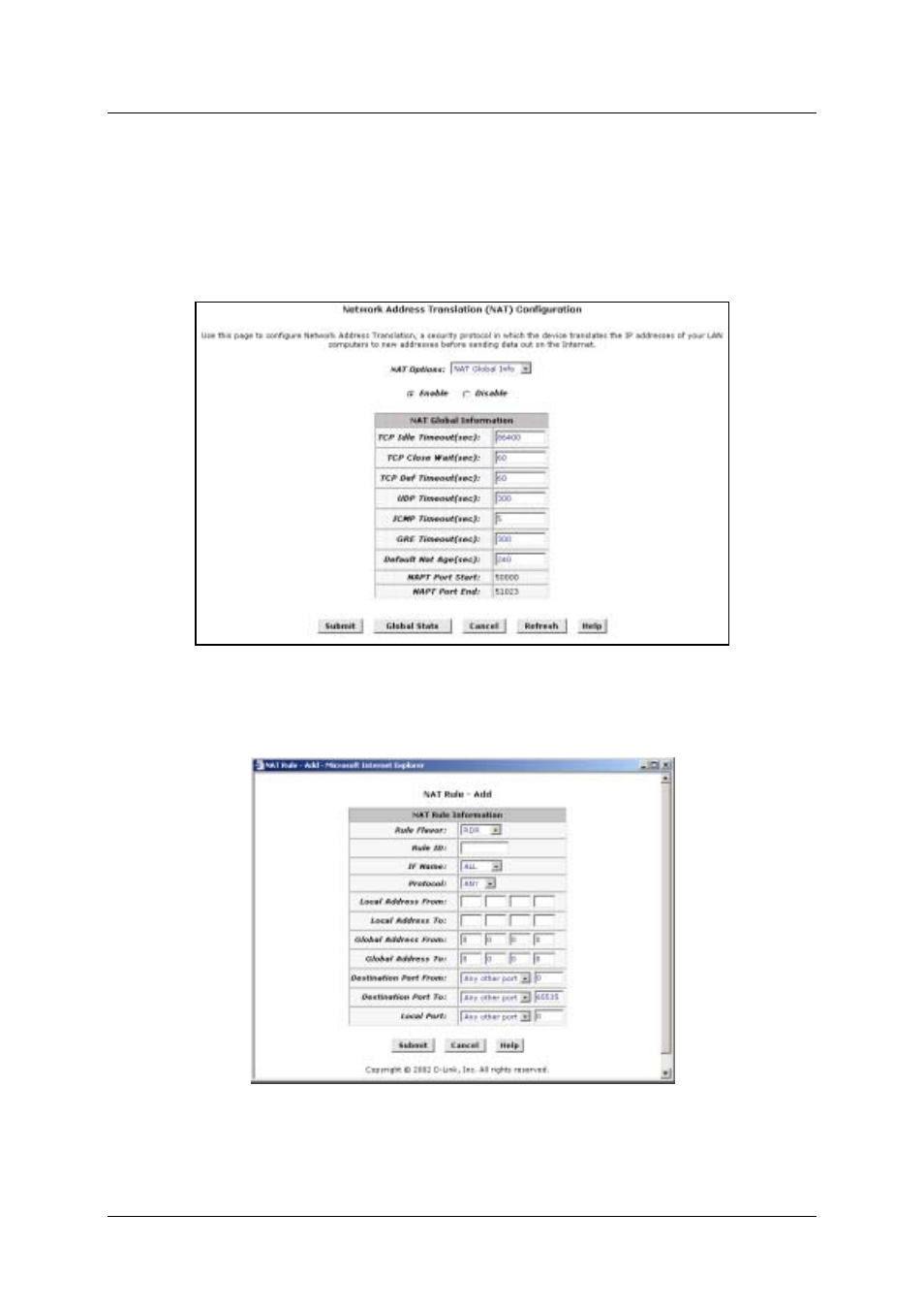 Figure 21. nat configuration, Figure 22. add nat rule | D-Link DSL-500G User Manual | Page 43 / 66