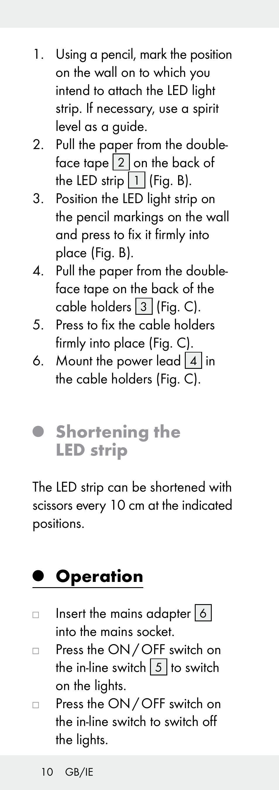 Shortening the led strip, Operation | Livarno Z31392A-BS User Manual | Page 10 / 70