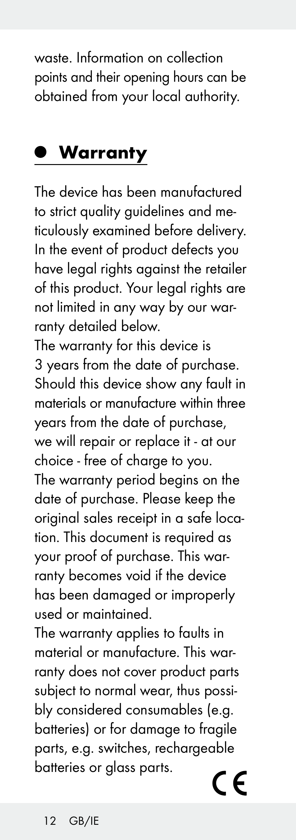 Warranty | Livarno Z31392A-BS User Manual | Page 12 / 70