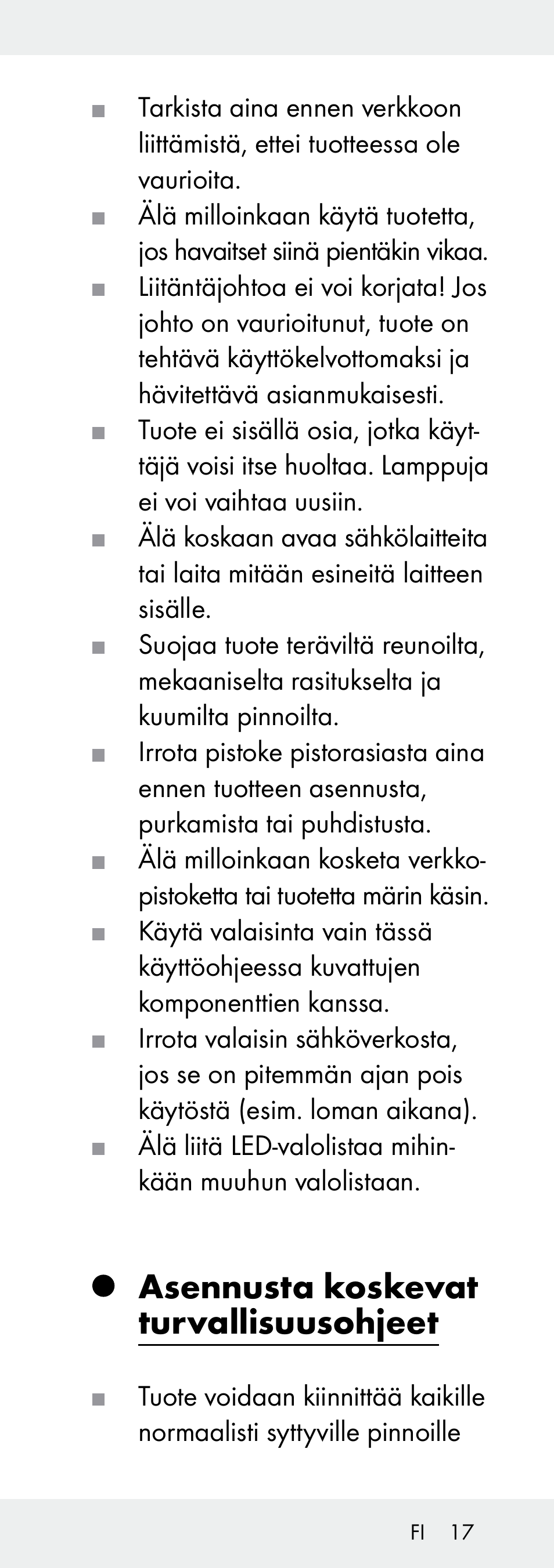 Asennusta koskevat turvallisuusohjeet | Livarno Z31392A-BS User Manual | Page 17 / 70