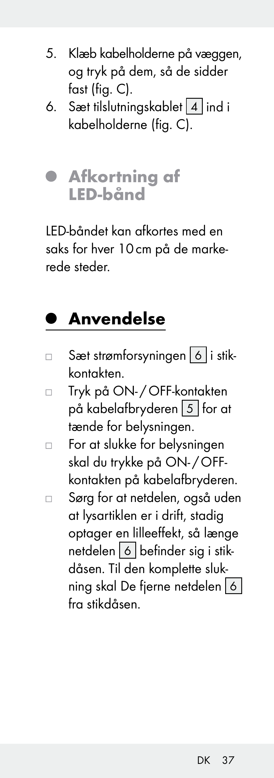 Afkortning af led-bånd, Anvendelse | Livarno Z31392A-BS User Manual | Page 37 / 70