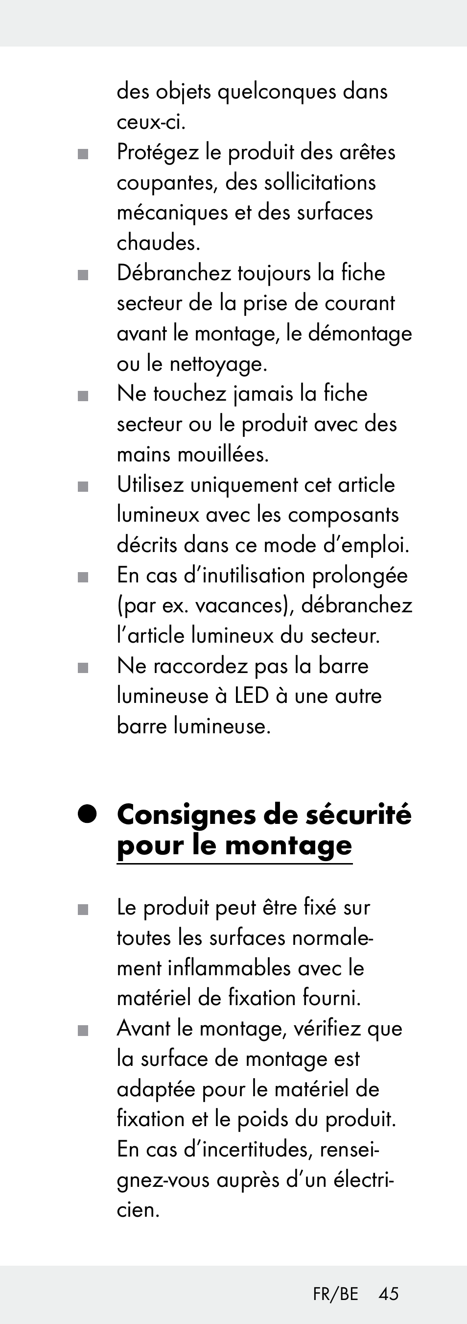 Consignes de sécurité pour le montage | Livarno Z31392A-BS User Manual | Page 45 / 70