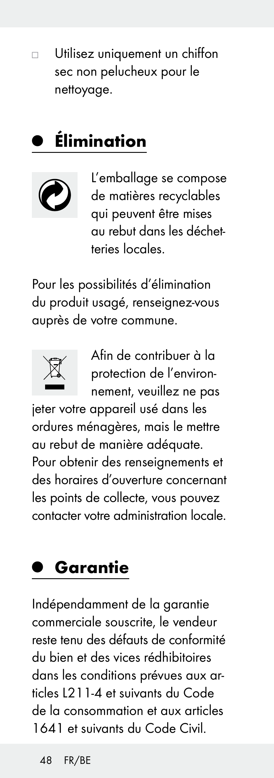 Élimination, Garantie | Livarno Z31392A-BS User Manual | Page 48 / 70