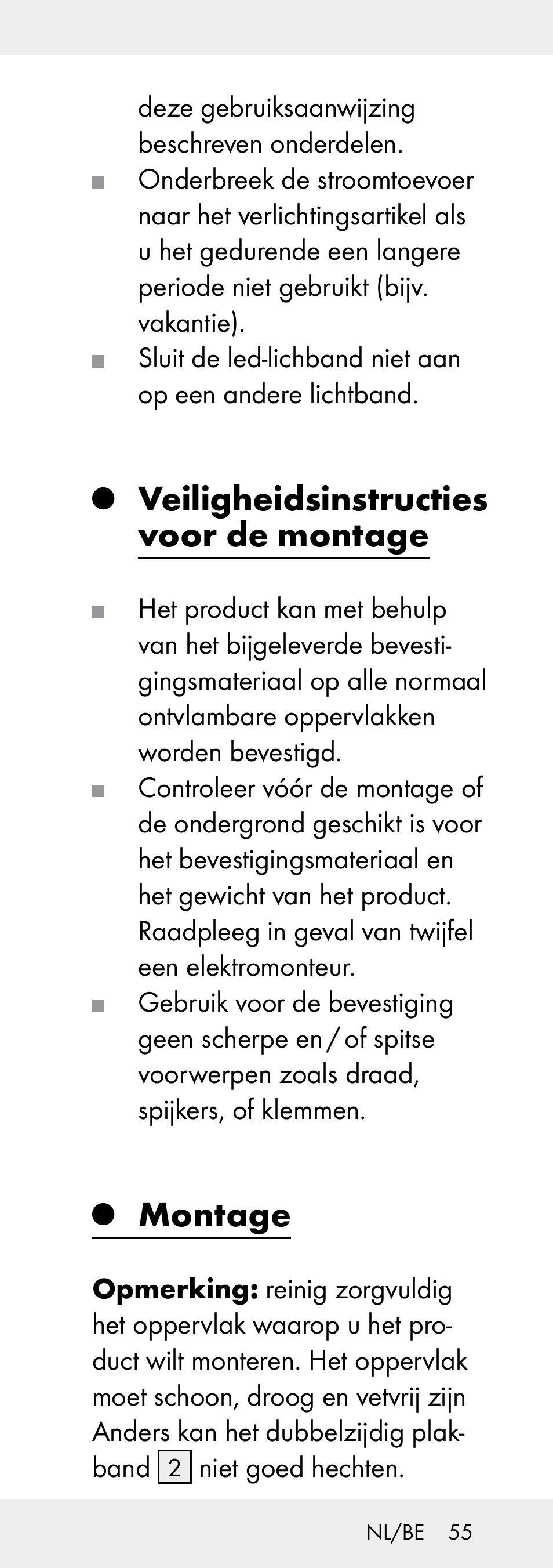 Veiligheidsinstructies voor de montage, Montage | Livarno Z31392A-BS User Manual | Page 55 / 70