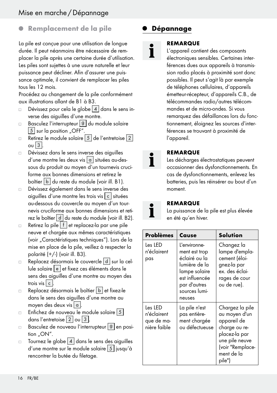 Remplacement de la pile, Dépannage | Livarno 54322 User Manual | Page 16 / 33