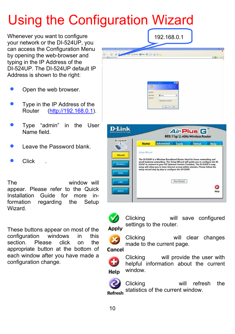 Using the configuration wizard | D-Link DI-524UP User Manual | Page 14 / 92