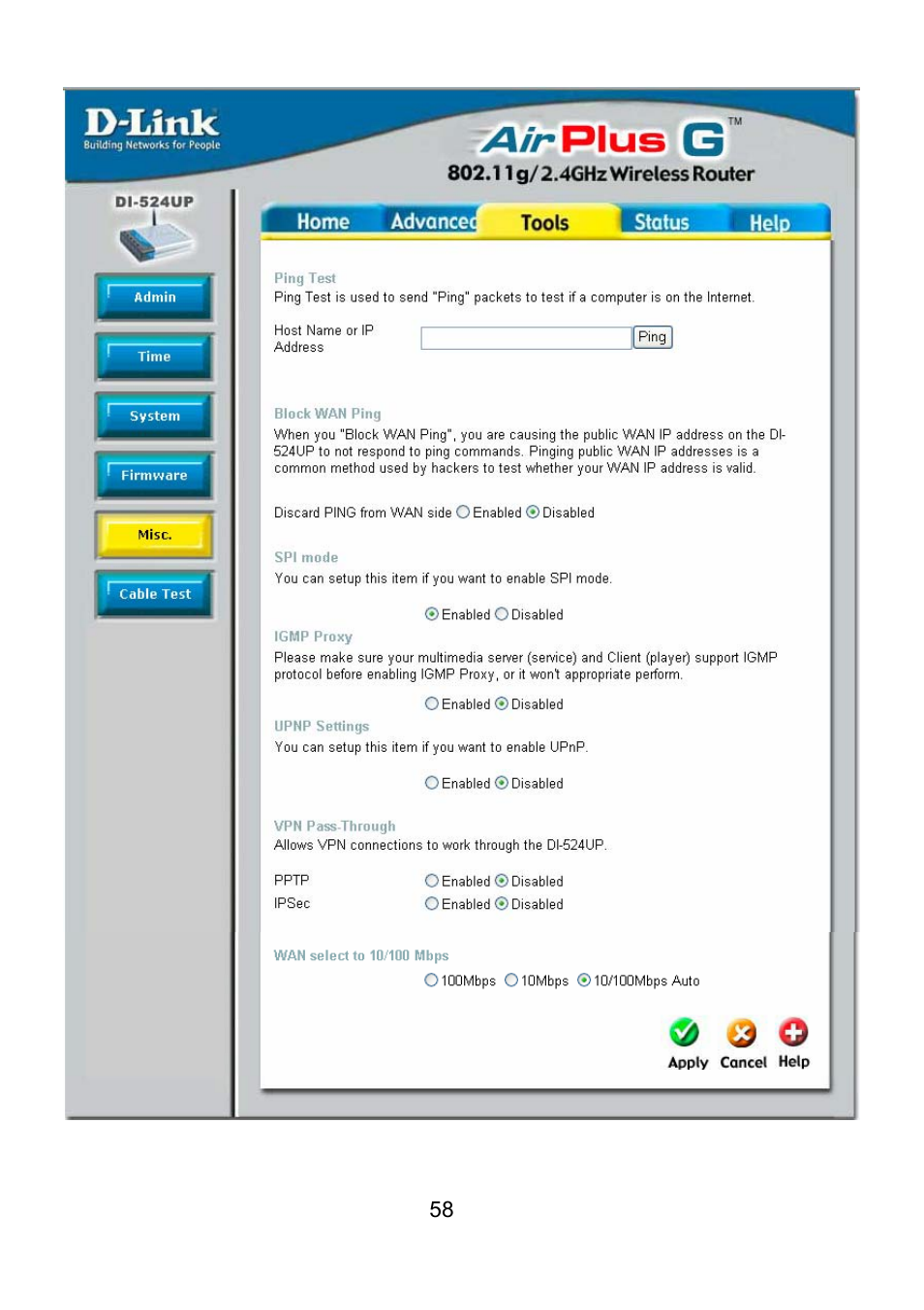 Tools > misc | D-Link DI-524UP User Manual | Page 62 / 92