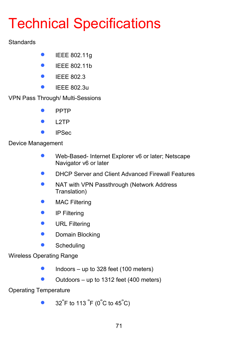 Technical specifications | D-Link DI-524UP User Manual | Page 75 / 92