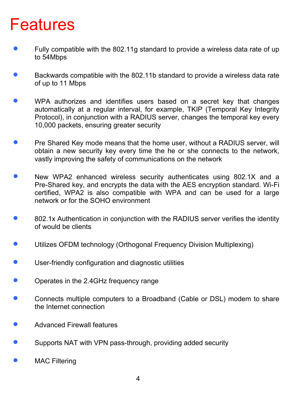 Features | D-Link DI-524UP User Manual | Page 8 / 92