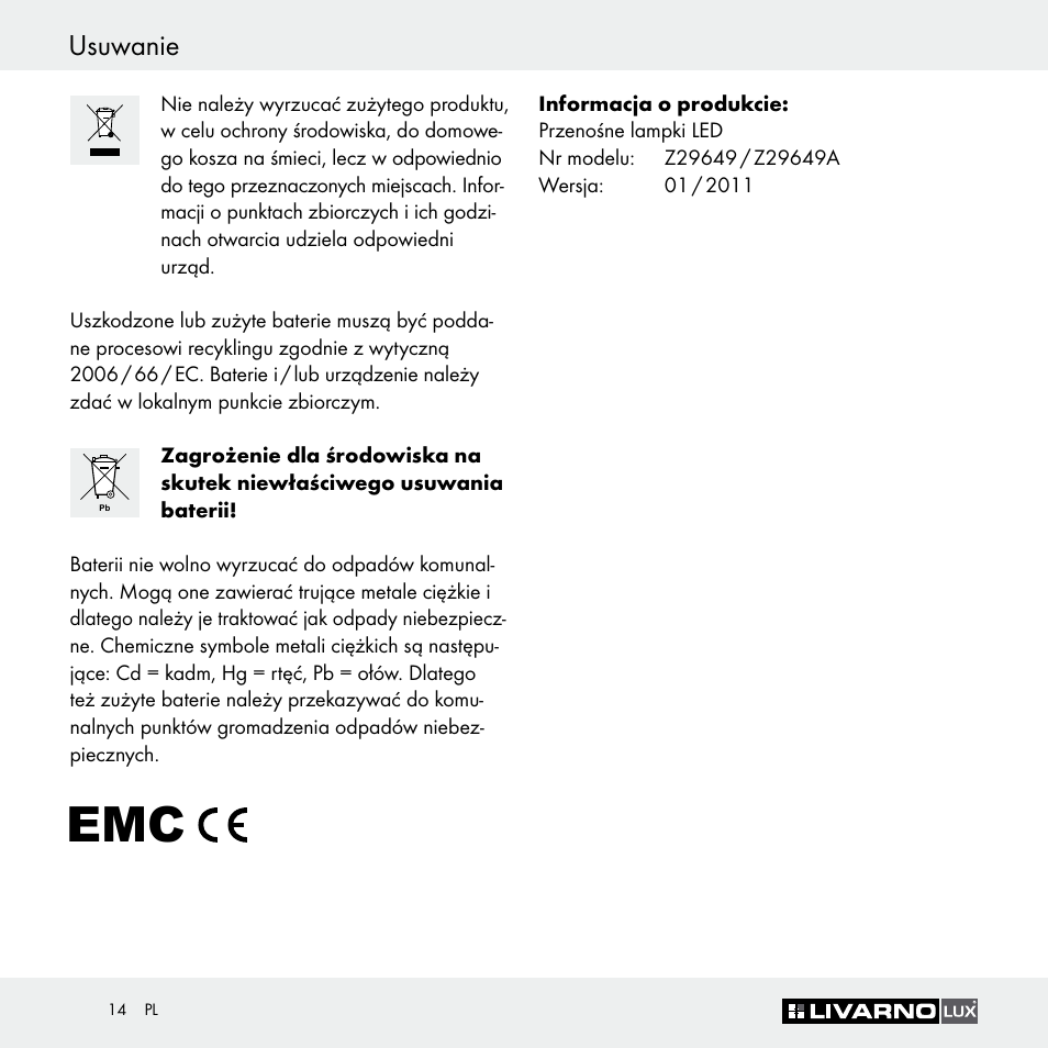 Bevezetés usuwanie | Livarno Z29649 Z29649A User Manual | Page 14 / 35