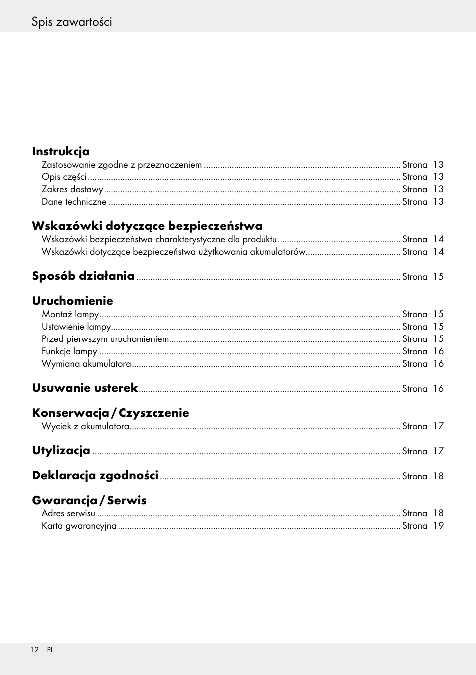 Spis zawartości, Instrukcja | Livarno 54322 User Manual | Page 12 / 57