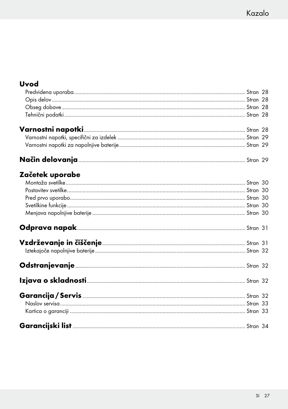 Kazalo garancia / szerviz | Livarno 54322 User Manual | Page 27 / 57