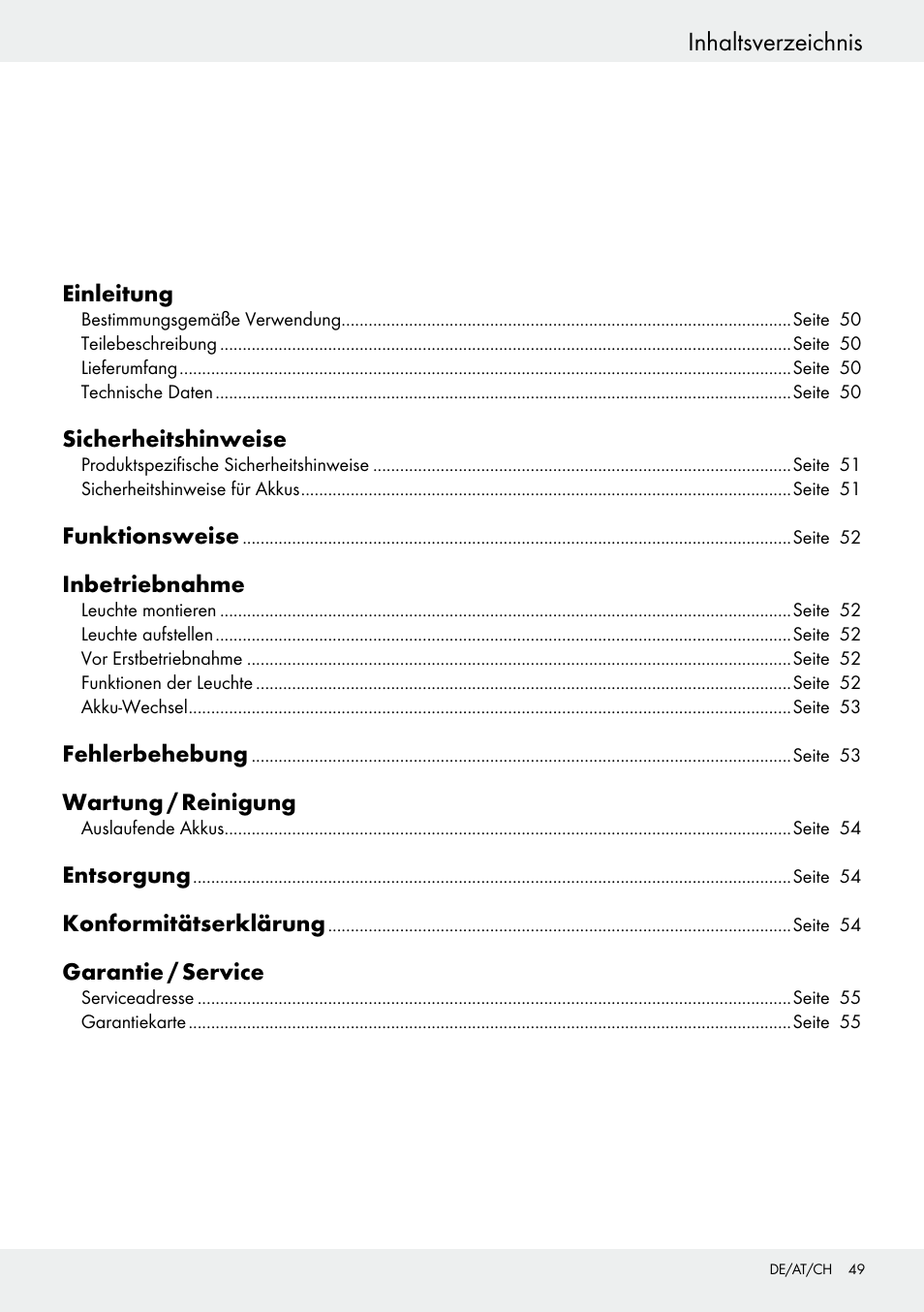 Inhaltsverzeichnis záruka / servis | Livarno 54322 User Manual | Page 49 / 57