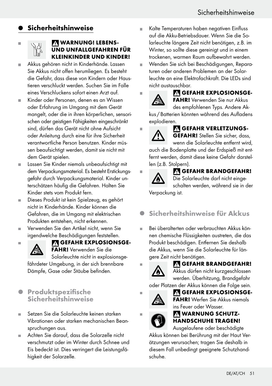 Einleitung, Sicherheitshinweise, Produktspezifische sicherheitshinweise | Sicherheitshinweise für akkus | Livarno 54322 User Manual | Page 51 / 57