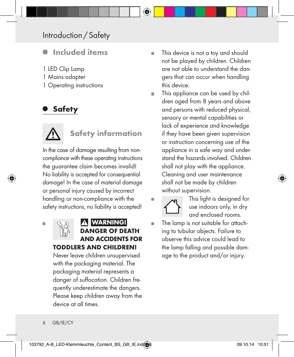 Introduction / safety, Included items, Safety safety information | Livarno 103792-14-01-BS/103792-14-02-BS User Manual | Page 6 / 17