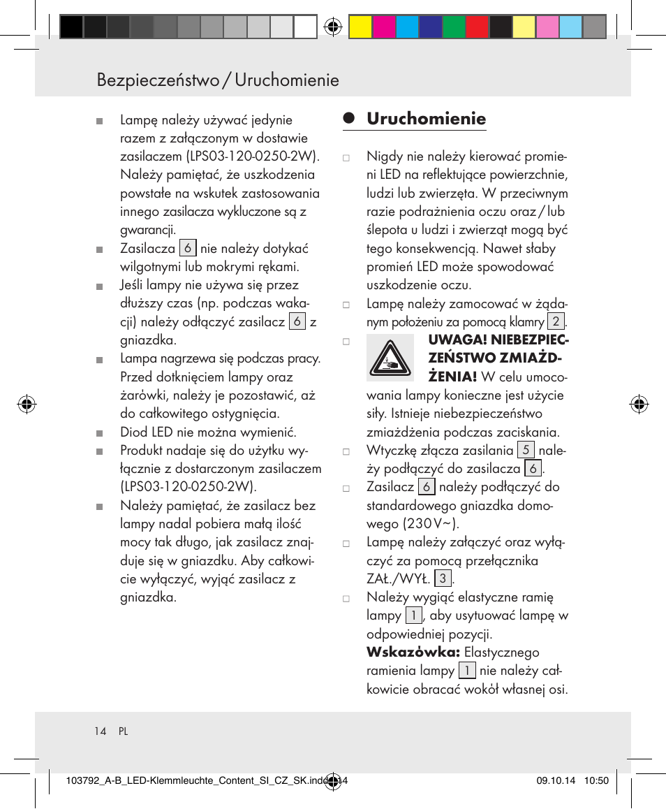 Bezpieczeństwo / uruchomienie, Uruchomienie | Livarno 103792-14-01-BS/103792-14-02-BS User Manual | Page 14 / 50