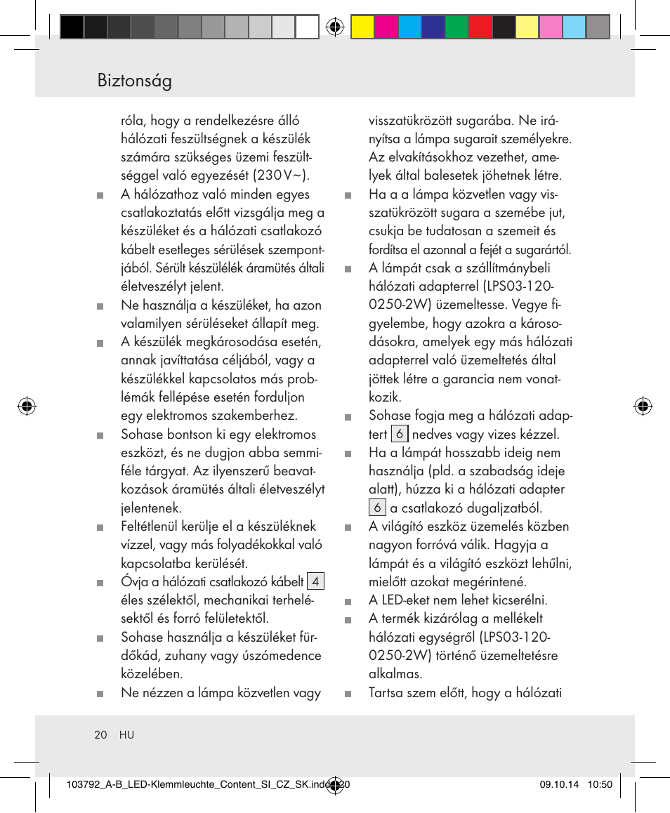 Biztonság | Livarno 103792-14-01-BS/103792-14-02-BS User Manual | Page 20 / 50