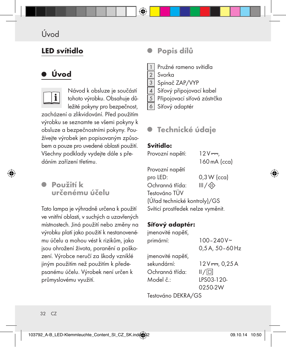 Úvod, Led svítidlo, Použití k určenému účelu | Popis dílů, Technické údaje | Livarno 103792-14-01-BS/103792-14-02-BS User Manual | Page 32 / 50