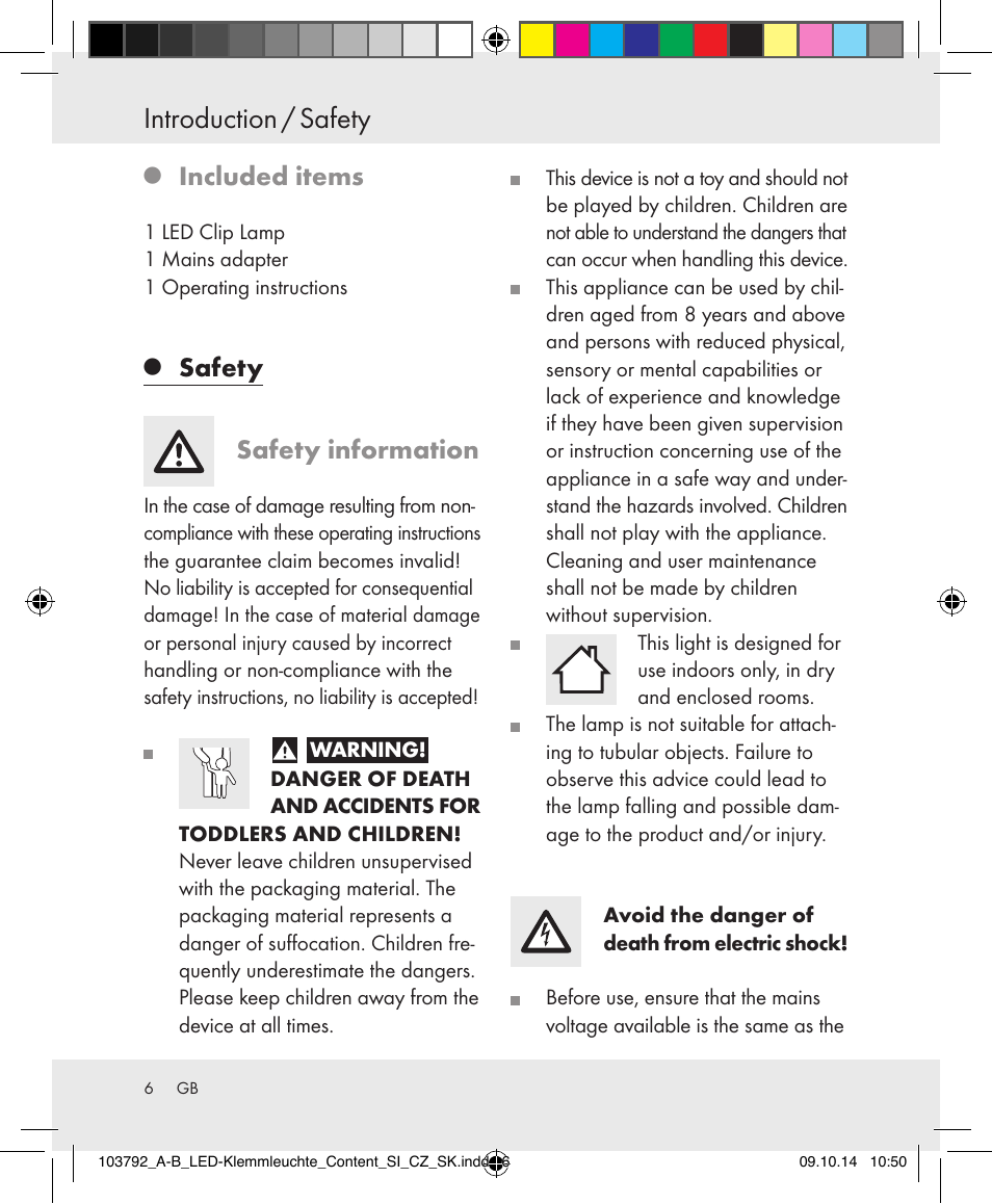 Introduction / safety, Included items, Safety safety information | Livarno 103792-14-01-BS/103792-14-02-BS User Manual | Page 6 / 50