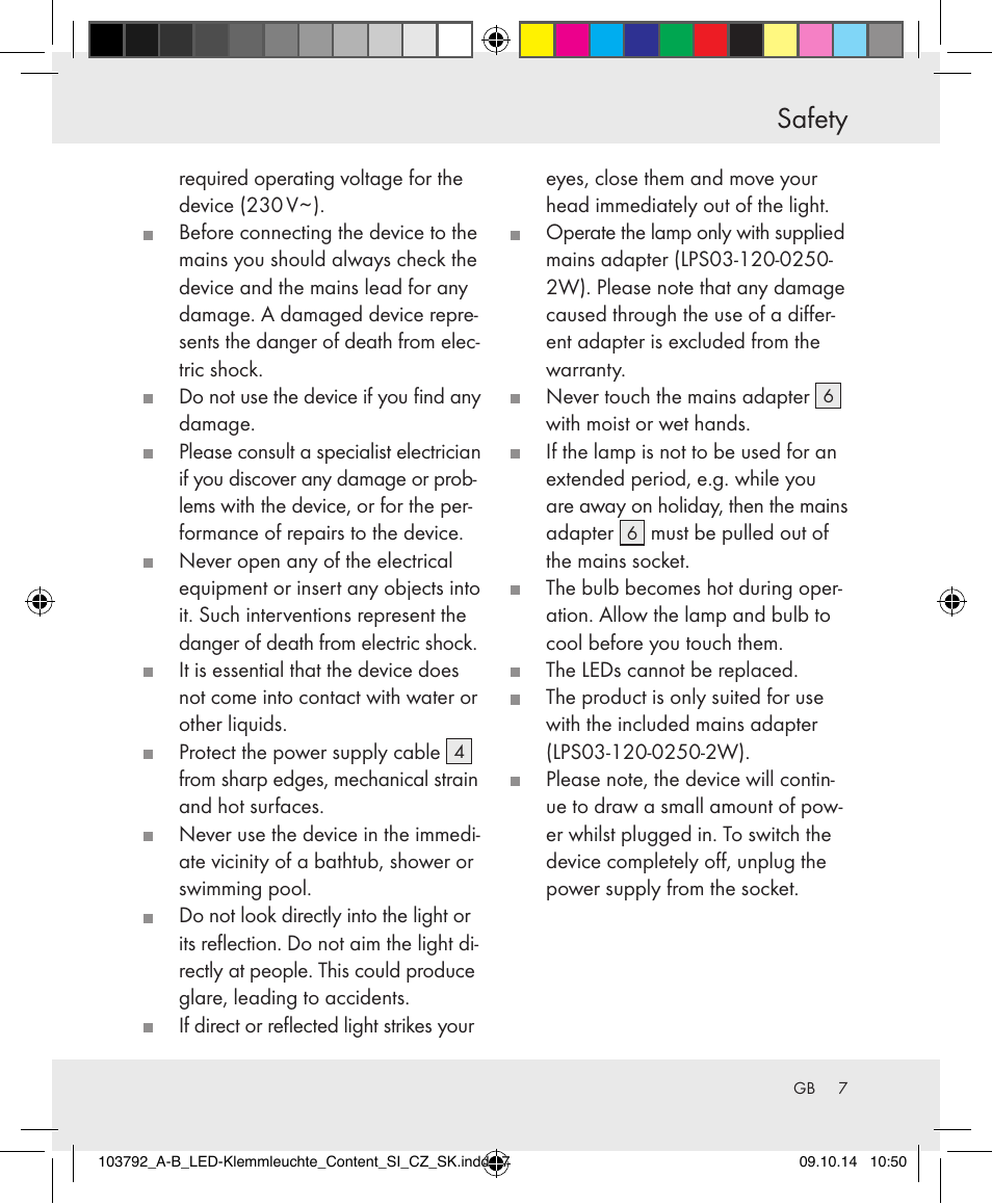 Safety | Livarno 103792-14-01-BS/103792-14-02-BS User Manual | Page 7 / 50