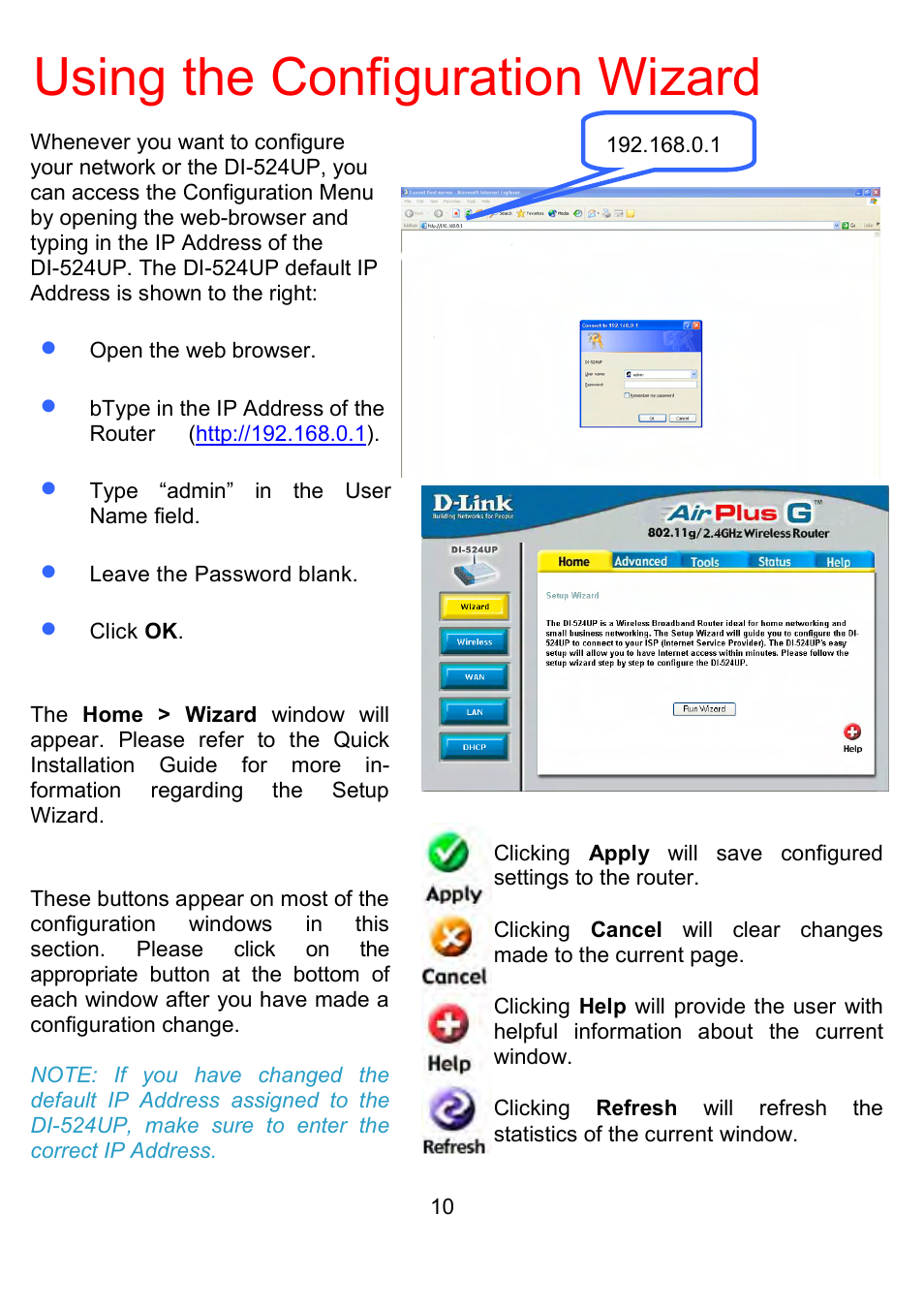 Using the configuration wizard | D-Link DI-524UP User Manual | Page 15 / 91