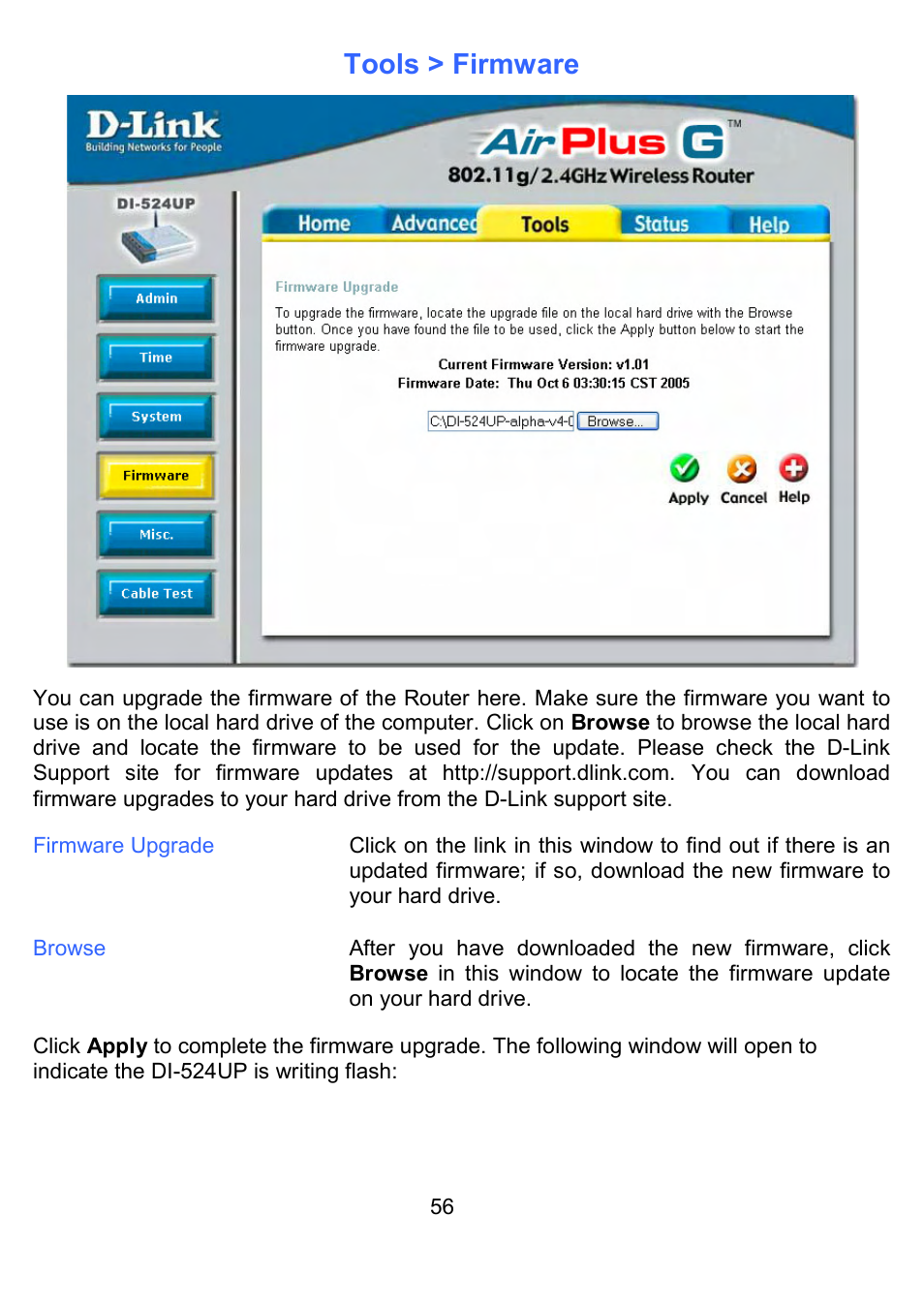 Tools > firmware | D-Link DI-524UP User Manual | Page 61 / 91