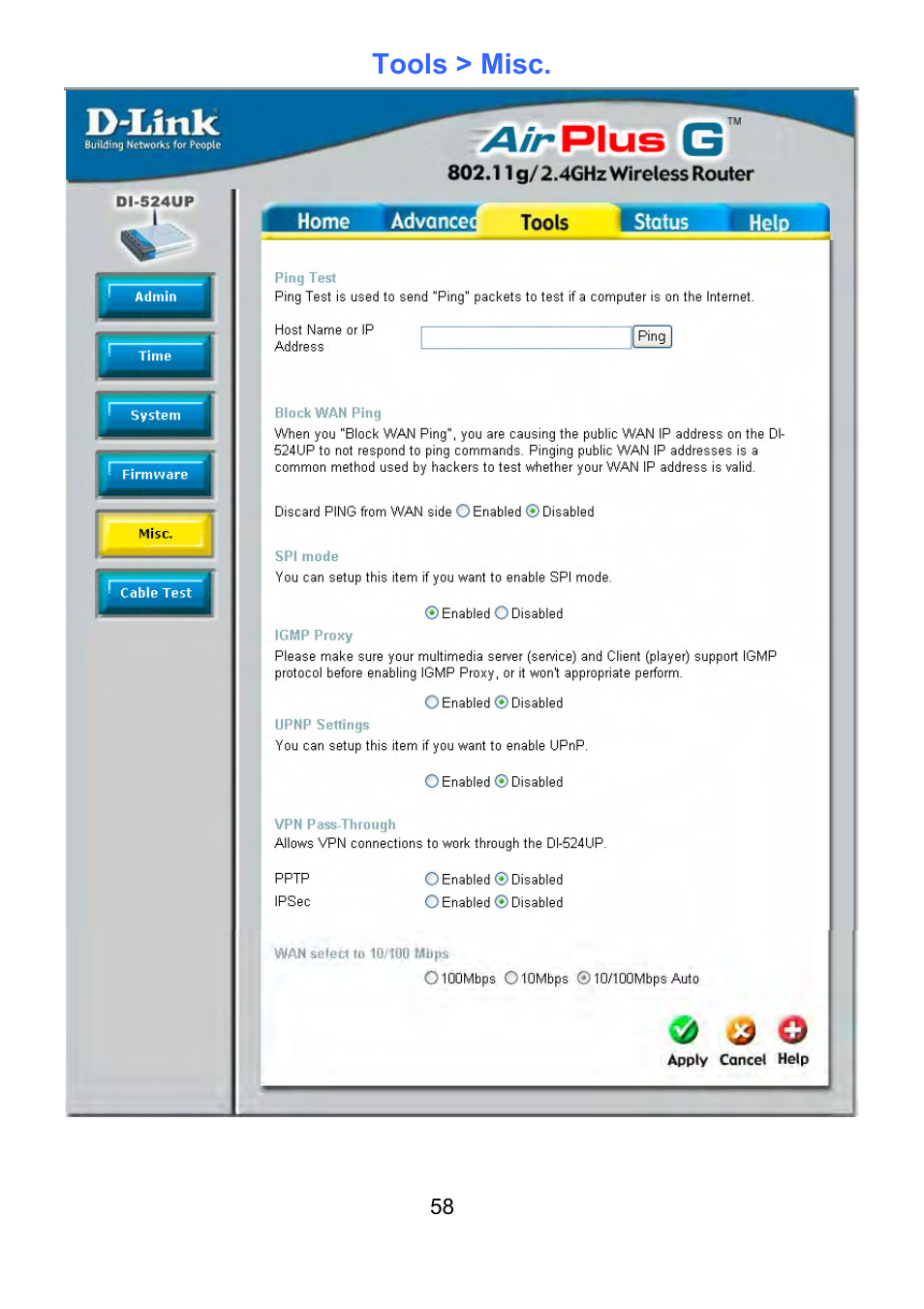 Tools > misc | D-Link DI-524UP User Manual | Page 63 / 91