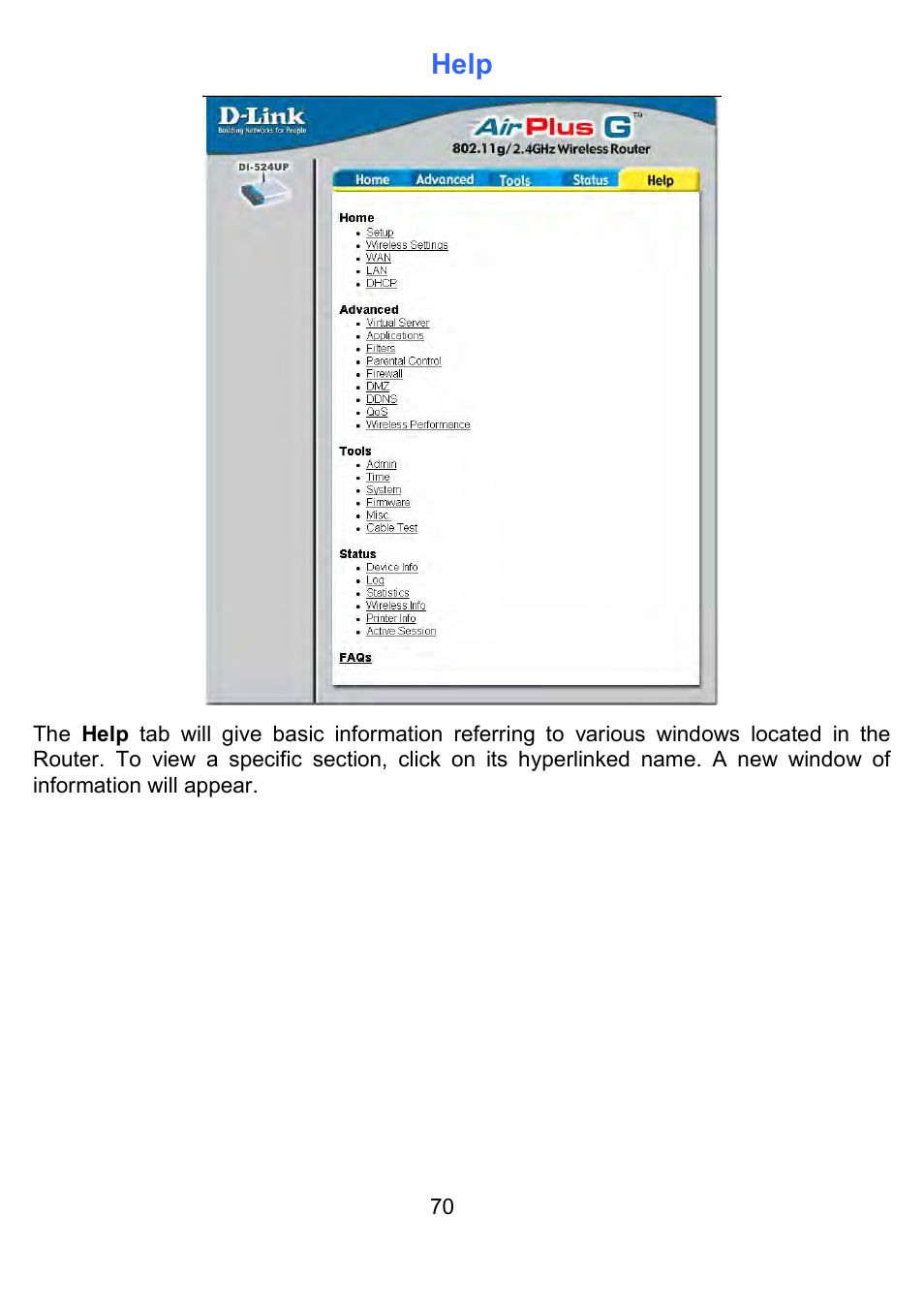 Help | D-Link DI-524UP User Manual | Page 75 / 91