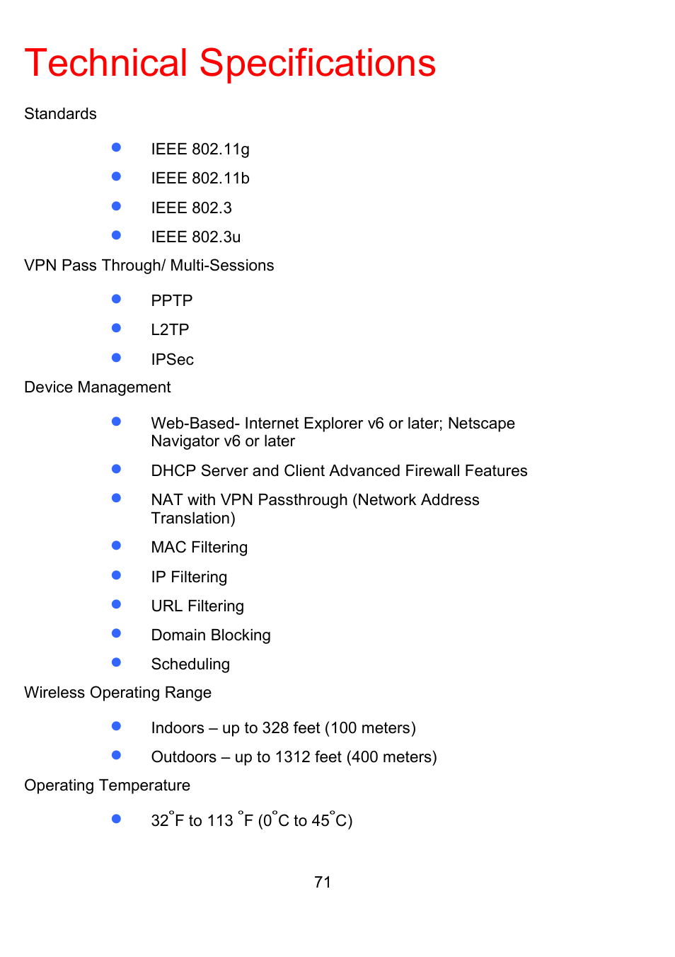 Technical specifications | D-Link DI-524UP User Manual | Page 76 / 91